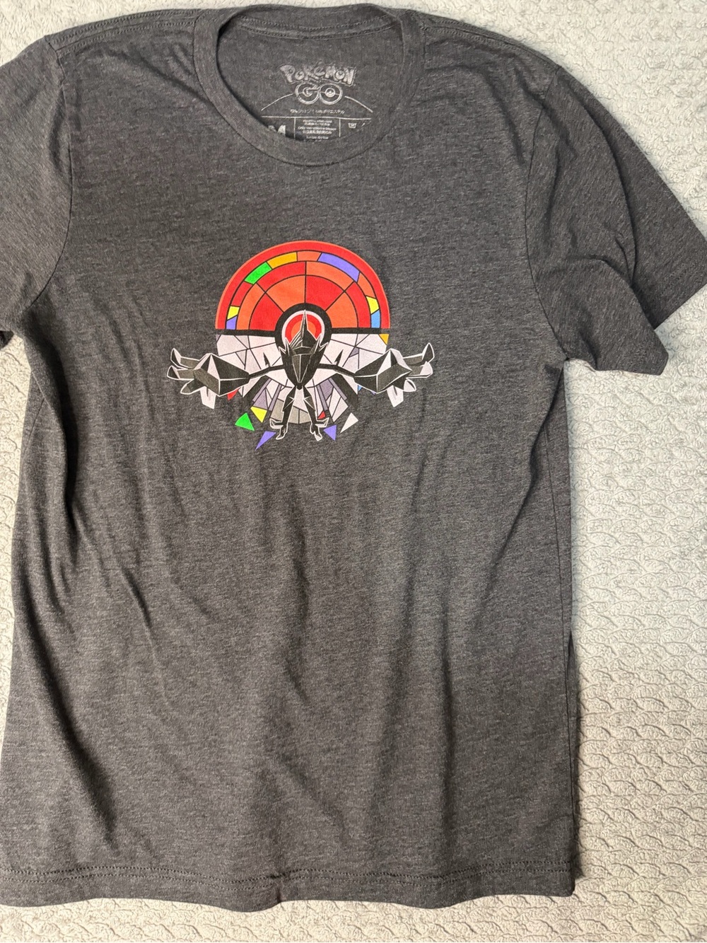 Pokemon Charcoal Short-Sleeve Tee with Multicolor Geometric Emblem
